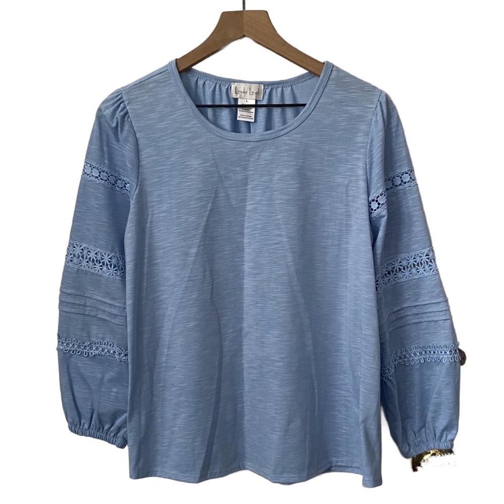 Linda Leal Peasant Blouse Large Baby Blue